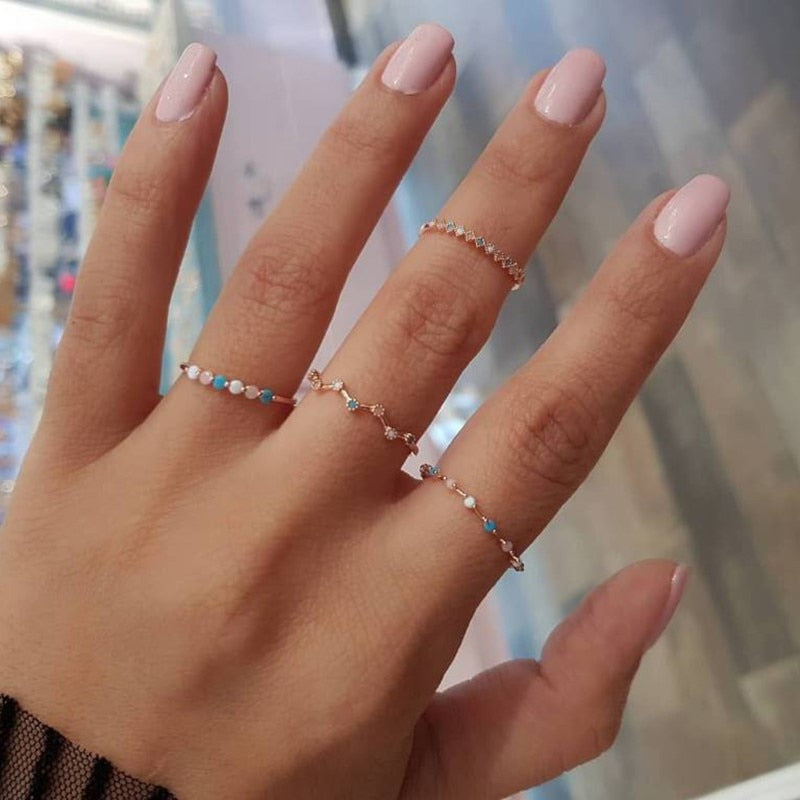 4 Pcs/set Vintage Colorful Crystal Stone Finger Rings Set Women Midi Kunckle New Fashion Party Wedding Jewelry Wholesale