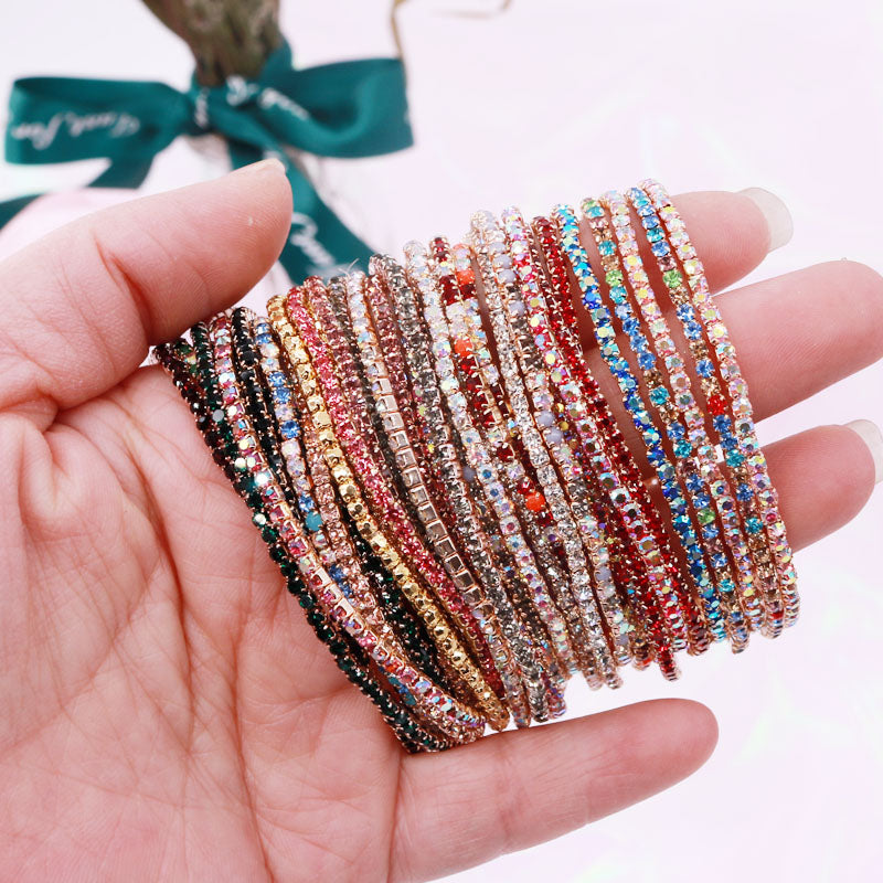 Free Shipping 5pcs/lot Multi Color Gold Elastic Crystal Bracelets for Girls Charming Crystal Rhinestones Bracelets Jewelry Gifts