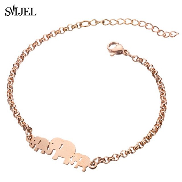 SMJEL Fashion Stainless Steel Family Elephant Bracelets Girl Boy Women Charm Adjustable Gold Bracelets Kids Gift