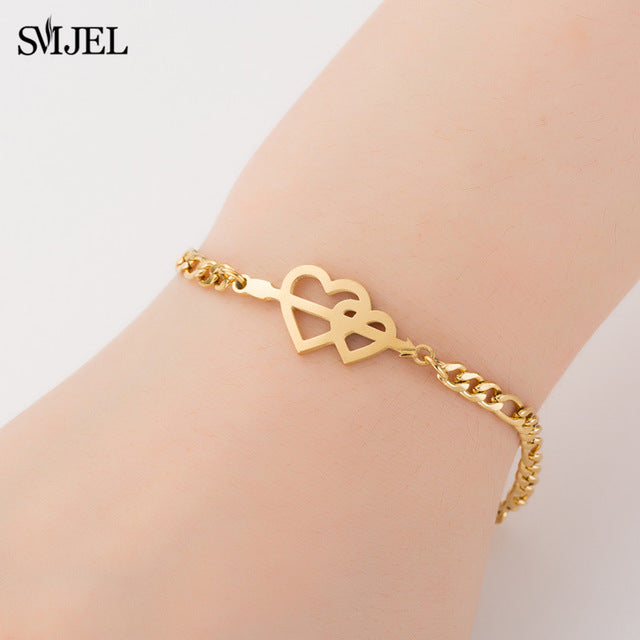 SMJEL Fashion Stainless Steel Family Elephant Bracelets Girl Boy Women Charm Adjustable Gold Bracelets Kids Gift