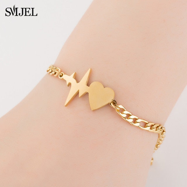 SMJEL Fashion Stainless Steel Family Elephant Bracelets Girl Boy Women Charm Adjustable Gold Bracelets Kids Gift
