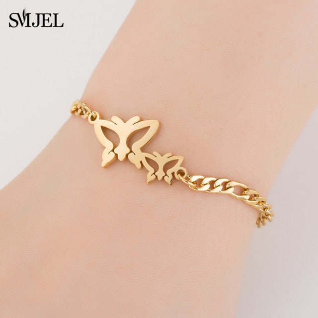 SMJEL Fashion Stainless Steel Family Elephant Bracelets Girl Boy Women Charm Adjustable Gold Bracelets Kids Gift