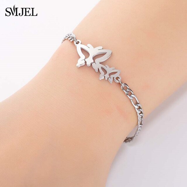 SMJEL Fashion Stainless Steel Family Elephant Bracelets Girl Boy Women Charm Adjustable Gold Bracelets Kids Gift