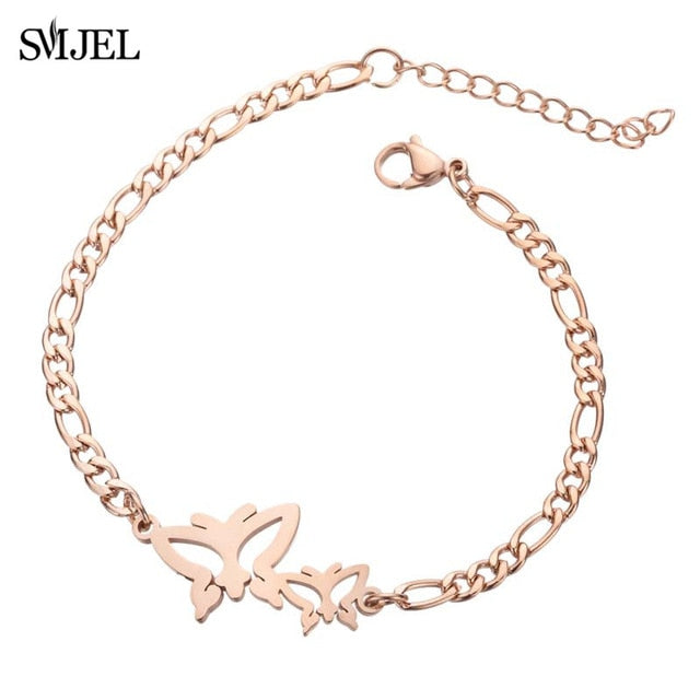 SMJEL Fashion Stainless Steel Family Elephant Bracelets Girl Boy Women Charm Adjustable Gold Bracelets Kids Gift