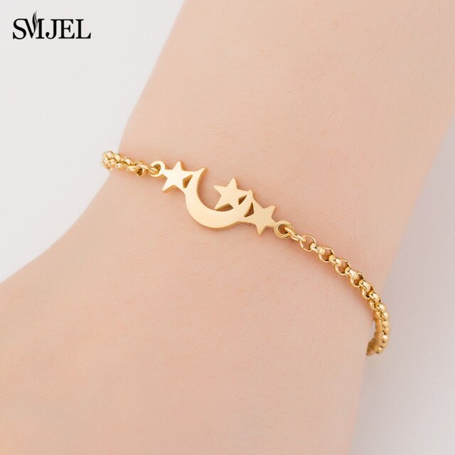 SMJEL Fashion Stainless Steel Family Elephant Bracelets Girl Boy Women Charm Adjustable Gold Bracelets Kids Gift