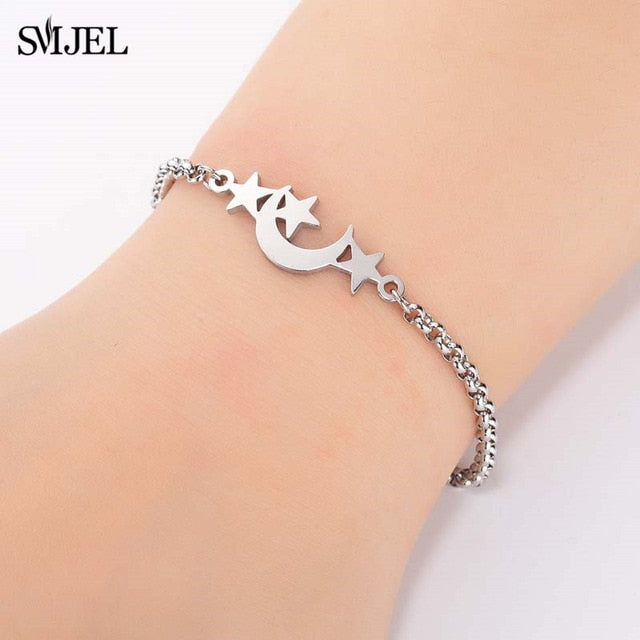 SMJEL Fashion Stainless Steel Family Elephant Bracelets Girl Boy Women Charm Adjustable Gold Bracelets Kids Gift