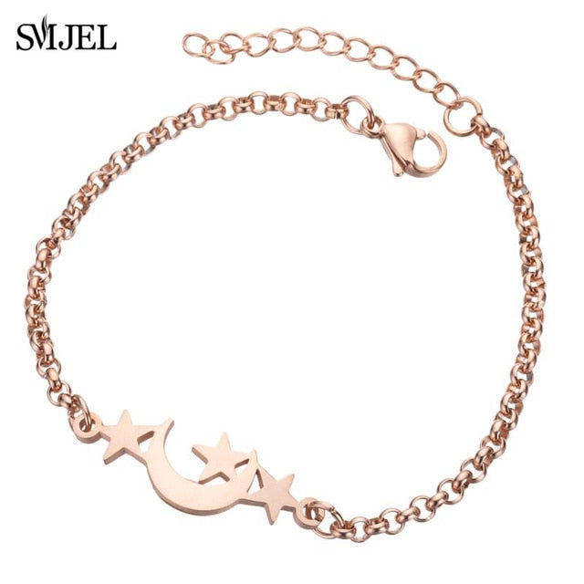 SMJEL Fashion Stainless Steel Family Elephant Bracelets Girl Boy Women Charm Adjustable Gold Bracelets Kids Gift