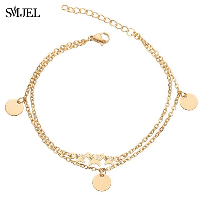 SMJEL Fashion Stainless Steel Family Elephant Bracelets Girl Boy Women Charm Adjustable Gold Bracelets Kids Gift