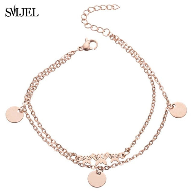 SMJEL Fashion Stainless Steel Family Elephant Bracelets Girl Boy Women Charm Adjustable Gold Bracelets Kids Gift