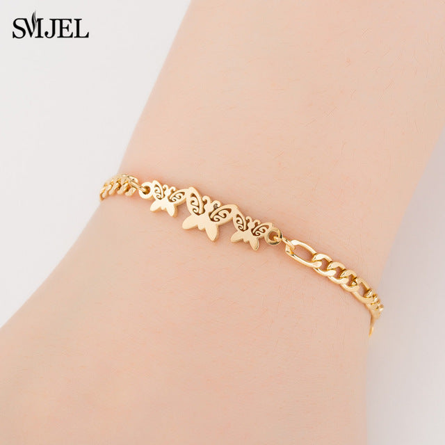 SMJEL Fashion Stainless Steel Family Elephant Bracelets Girl Boy Women Charm Adjustable Gold Bracelets Kids Gift