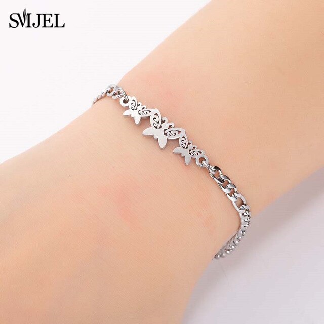 SMJEL Fashion Stainless Steel Family Elephant Bracelets Girl Boy Women Charm Adjustable Gold Bracelets Kids Gift