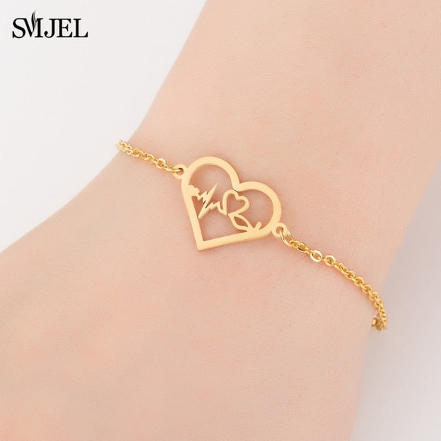 SMJEL Fashion Stainless Steel Family Elephant Bracelets Girl Boy Women Charm Adjustable Gold Bracelets Kids Gift