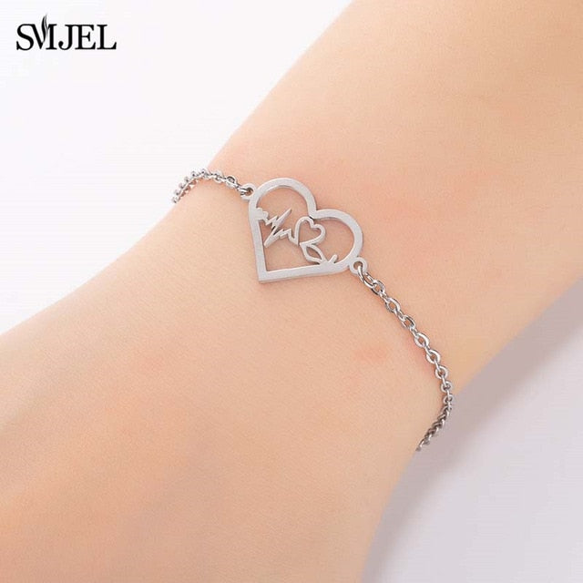 SMJEL Fashion Stainless Steel Family Elephant Bracelets Girl Boy Women Charm Adjustable Gold Bracelets Kids Gift
