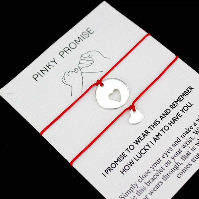 Mother and Daughter Heart Silver Charm Bracelets Pinky promise Women Fashion Jewelry Drop Shipping