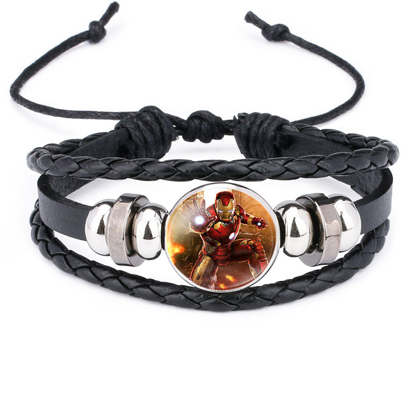 Fashion Marvel Avengers Bracelet Iron Man Thor Hulk Time Gem Weaving Leather Bangle Lace-up Jewelry Cute Gifts for Children