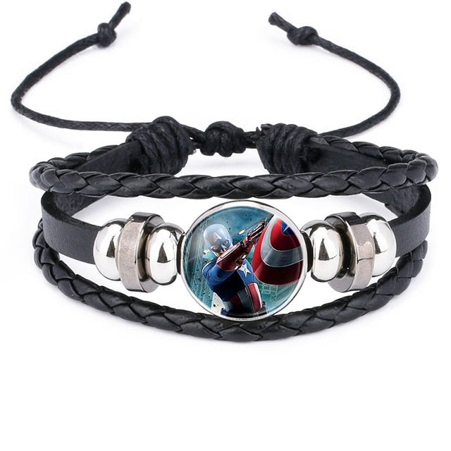 Fashion Marvel Avengers Bracelet Iron Man Thor Hulk Time Gem Weaving Leather Bangle Lace-up Jewelry Cute Gifts for Children