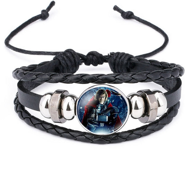 Fashion Marvel Avengers Bracelet Iron Man Thor Hulk Time Gem Weaving Leather Bangle Lace-up Jewelry Cute Gifts for Children