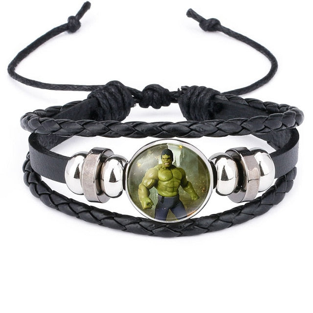 Fashion Marvel Avengers Bracelet Iron Man Thor Hulk Time Gem Weaving Leather Bangle Lace-up Jewelry Cute Gifts for Children