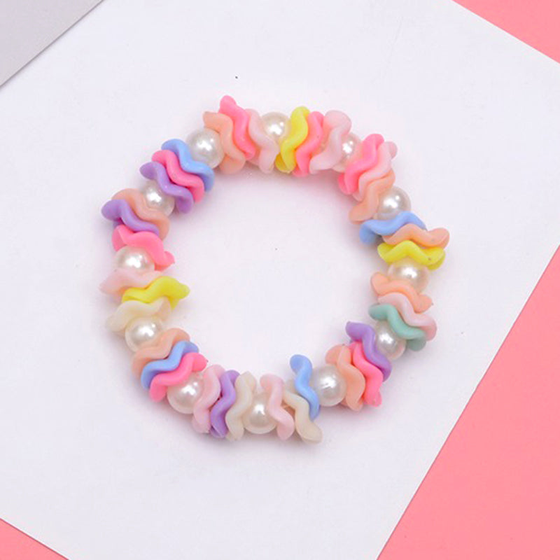 SUKI Children Elastic Bracelet Kids Girl Colorful Acrylic Imitation Pearl Beaded Child Toy Bangle Bracelet Birthday Gift Jewelry
