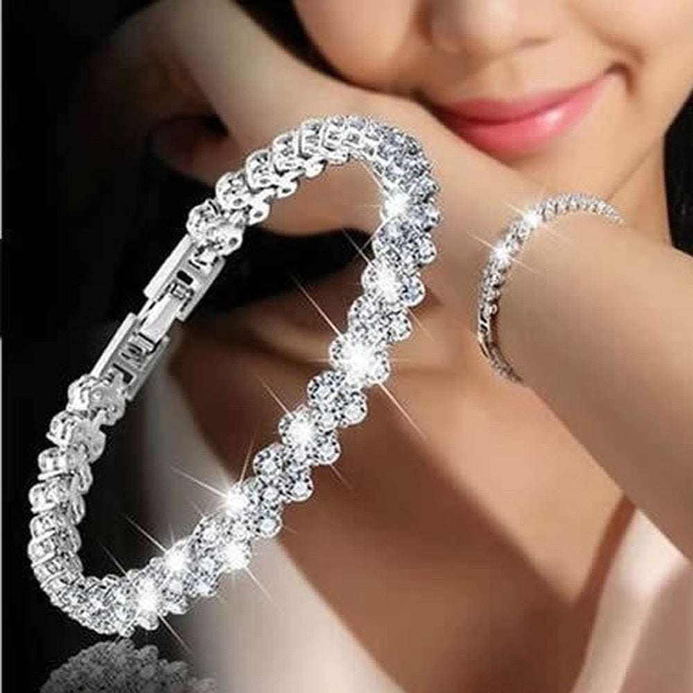 Women New Fashion Roman Style Woman Crystal 925 Sterling Silver Bracelet For Women Girls Jewelry Bracelets Pulseras Mujer z0515