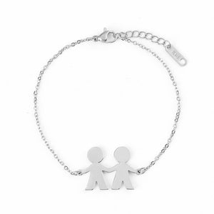 Fashion Family Bracelets Two Children Girl Boy Stainless Steel For Women Men Silver Gold Rose Charm Personalise Custom Bracelet