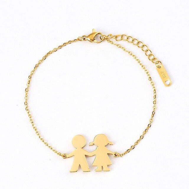 Fashion Family Bracelets Two Children Girl Boy Stainless Steel For Women Men Silver Gold Rose Charm Personalise Custom Bracelet