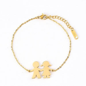 Fashion Family Bracelets Two Children Girl Boy Stainless Steel For Women Men Silver Gold Rose Charm Personalise Custom Bracelet