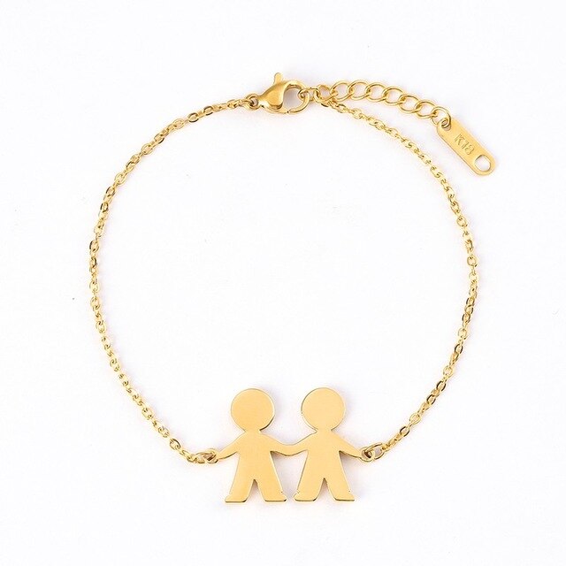 Fashion Family Bracelets Two Children Girl Boy Stainless Steel For Women Men Silver Gold Rose Charm Personalise Custom Bracelet