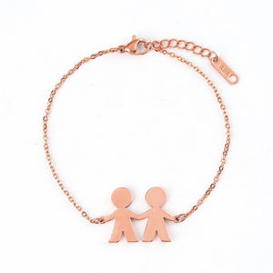 Fashion Family Bracelets Two Children Girl Boy Stainless Steel For Women Men Silver Gold Rose Charm Personalise Custom Bracelet